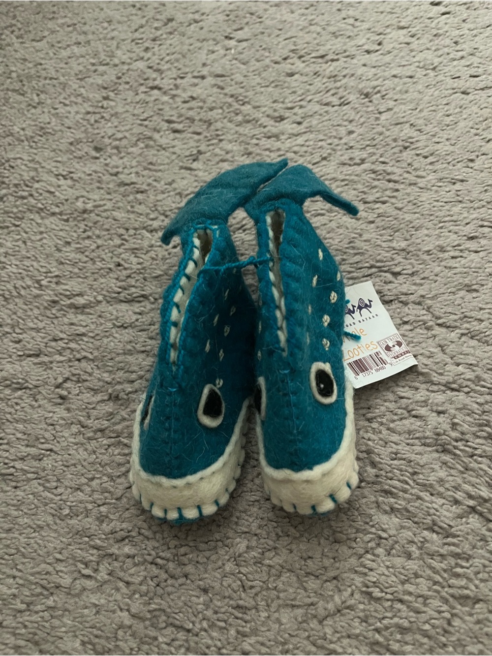 Kids Teal Whale Felt Booties - Unbranded